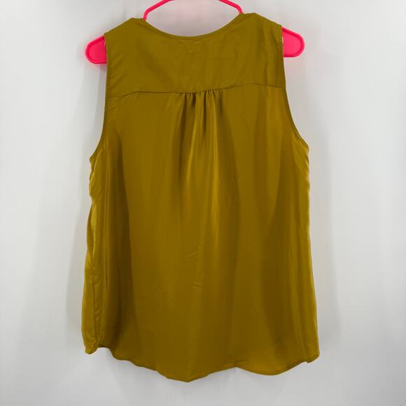 Amanda Uprichard Blouse Large NWT Mustard 100% Silk Zip Sleeveless Chartreuse - Picture 2 of 9